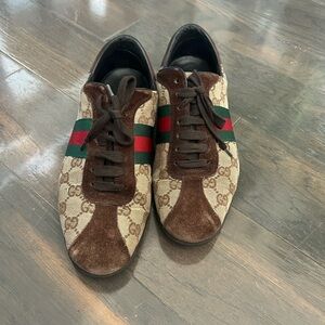 Gucci brown and tan canvas/suede sneakers
